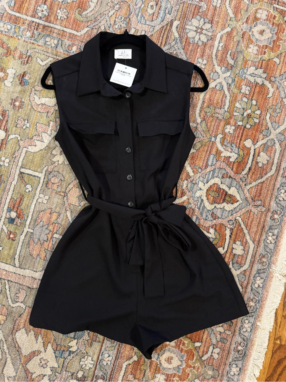 Sleeveless Black Tie-Waist Romper Shorts